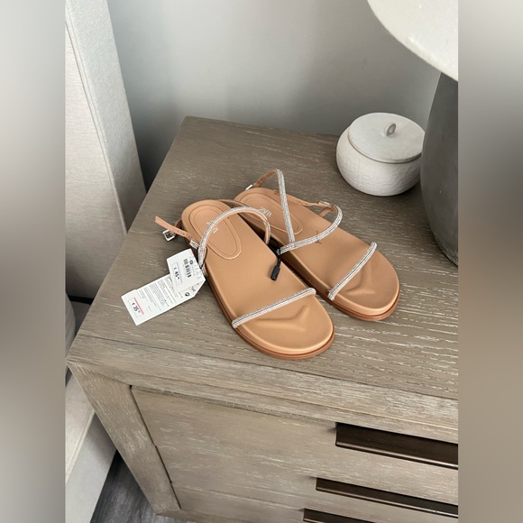 New Zara RHINESTONE FLAT SANDALS size 6.5 - Picture 3 of 7
